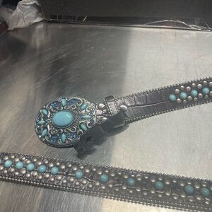 Turquoise and stud crock design belt